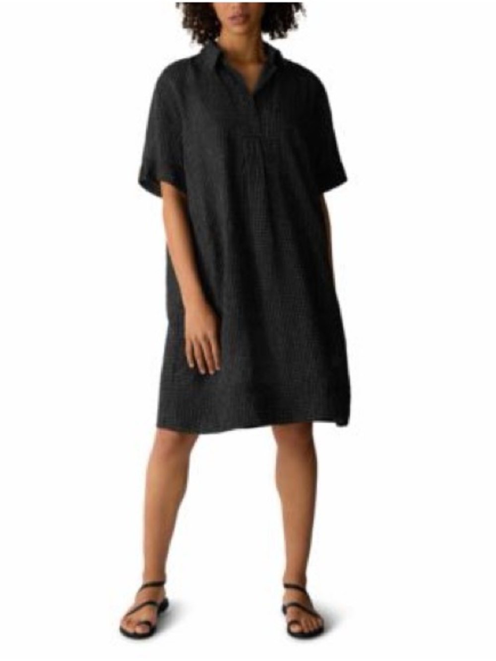 Three Dots Black Short-Sleeve Midi Shirt Dress